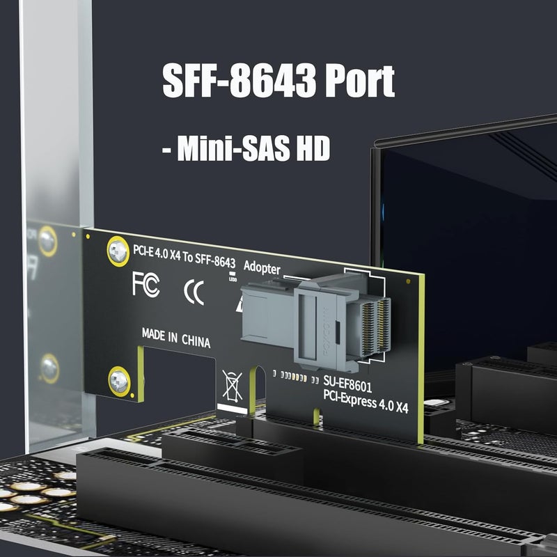 GLOTRENDS SF01 SFF-8643(Mini-SAS HD) to PCIE 4.0 X4 Adapter Card, Regular and Low-profible Bracket - Image 5